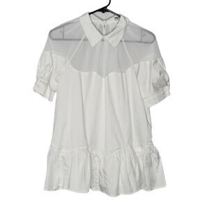 Opening Ceremony White Sheer Yoke Peplum Blouse Women's 6